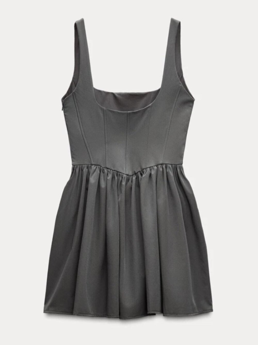 Zara ruched corset style mini cocktail party dress bubble skirt scoop neck